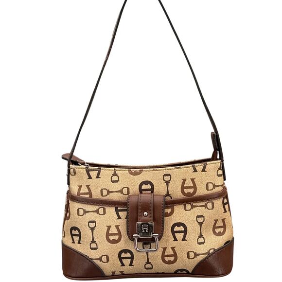 Etienne Aigner Vintage Brown Traditional Logo Leather Silver Buckle Hobo Purse - Picture 1 of 9